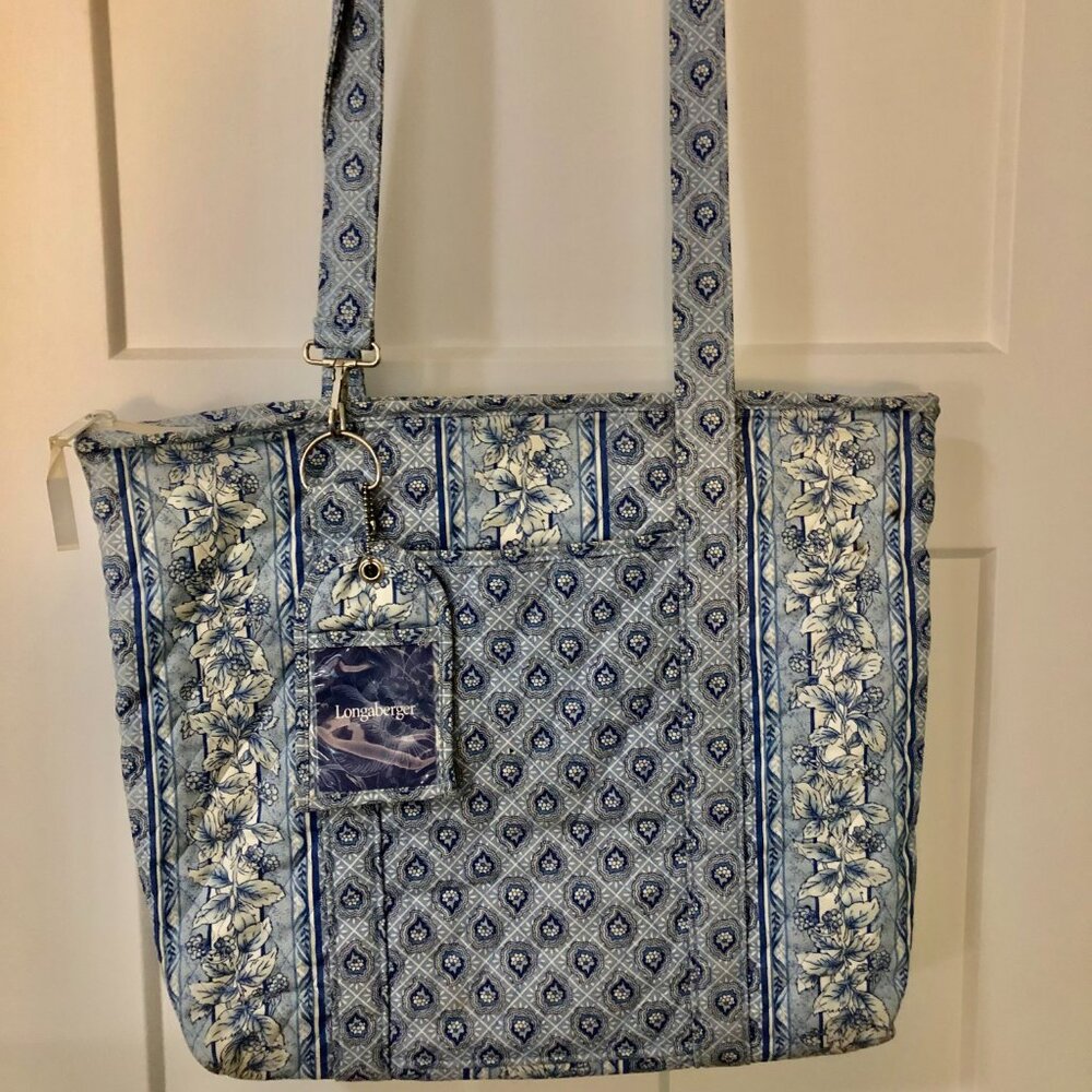 Longaberger Blue Provincial stripe 2000 Quilted Bee bag tote